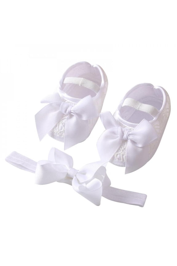Kids Girls First Walkers Newborn Shoes Cute Bowknot Infant Prewalker Soft Bottom Anti Slip Toddler Princess Shoes Headband Set