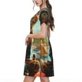 thumbnail image 2 of Haiem Riverside Meditating Cat Pattern Women's Short-Sleeve Scoop Neck Swing Dress, 2 of 6
