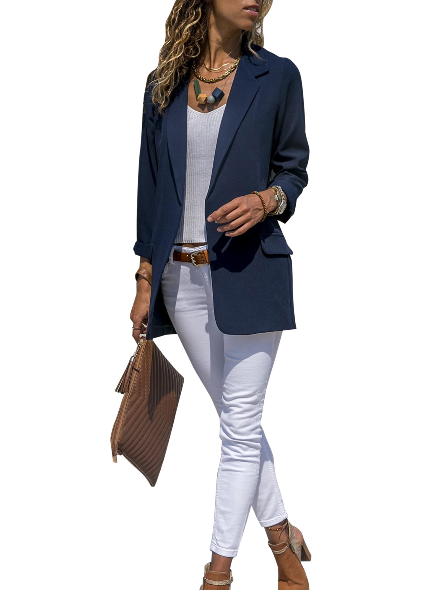 Women Ladies Long Sleeve Solid Color Stylish Duster Blazer Jacket Coat 
