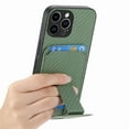 thumbnail image 2 of Magnetic Carbon Fiber Case for iPhone 11 Pro with Holder Kickstand, Fiber Texture Wallet Phone Case with Card Holder Durable Military Grade Protection Cover for iPhone 11 Pro, Green, 2 of 10