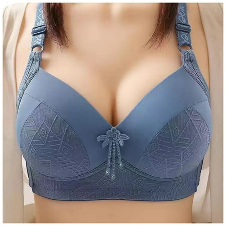 BYHONG Comfortable Seamless Full Coverage Bra for Women Wireless Bras with Soft Support Regular and Plus Size Blue 42