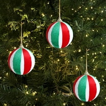 PONPRNGY White Christmas Balls - 3.15" Plastic Ornaments, Christmas Balls with Green Red Silver Pattern, Shatterproof, 3pcs