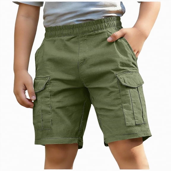 UngA Boys Cargo Shorts Quick Dry Hiking Shorts Lightweight Athletic Short with Pockets Outdoors (Green,4-5 Years)
