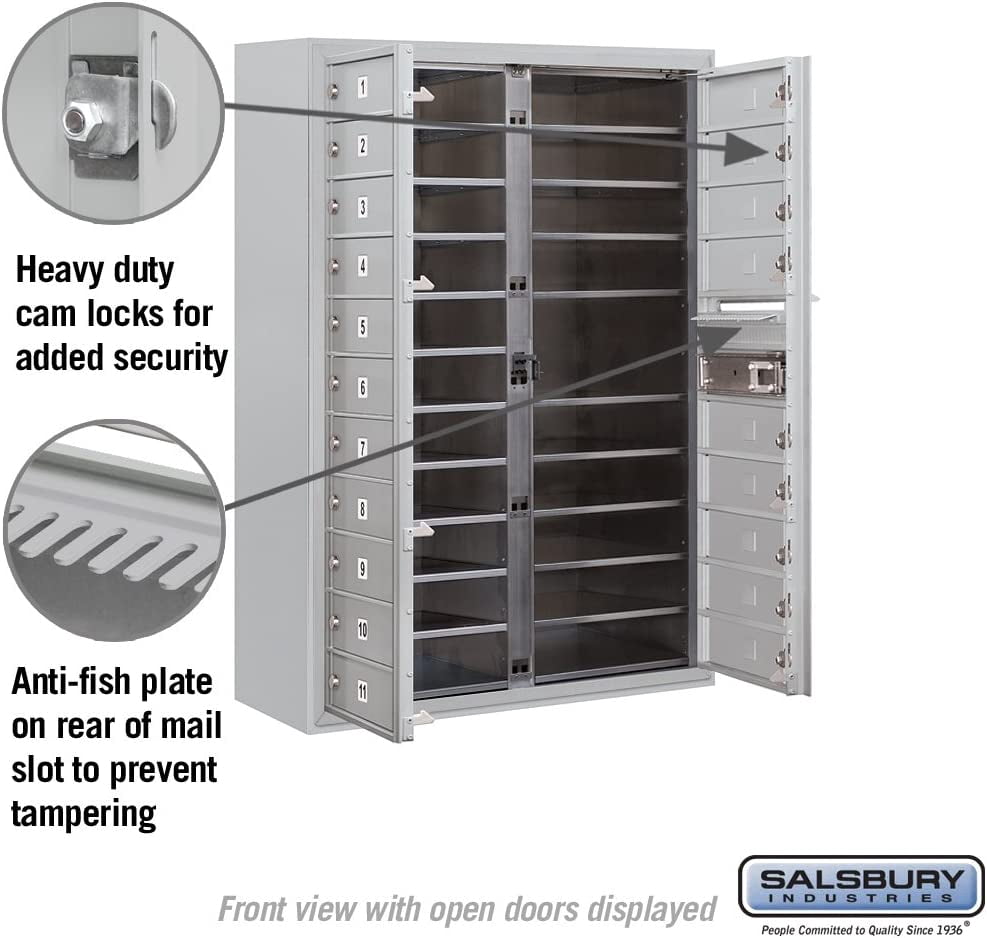 11 Door High Surface Mounted 4C Horizontal Mailbox with 20 Doors in Aluminum with USPS Access