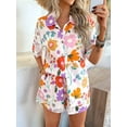 thumbnail image 3 of Women'S Soft Summer Floral Tropical Print V Neck Tee Short Sleeve Button Top Shorts 2 Piece Sets Yellow Flowers L, 3 of 8