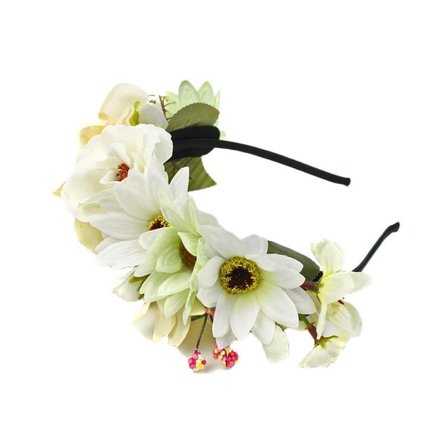 Banda para el cabello Macarena Boho Flor Guirnalda Boda Novia Beige