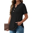thumbnail image 2 of Fantaslook V Neck Tops for Women Short Sleeve Henry Shirts with Button Dressy Casual Summer Blouses Tops, 2 of 9