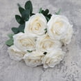 thumbnail image 1 of Xiao Hua 1 ramo de 10 rosas color crema simuladas con cabezas de flores de 43 cm de largo. Blanco lechoso., 1 of 5
