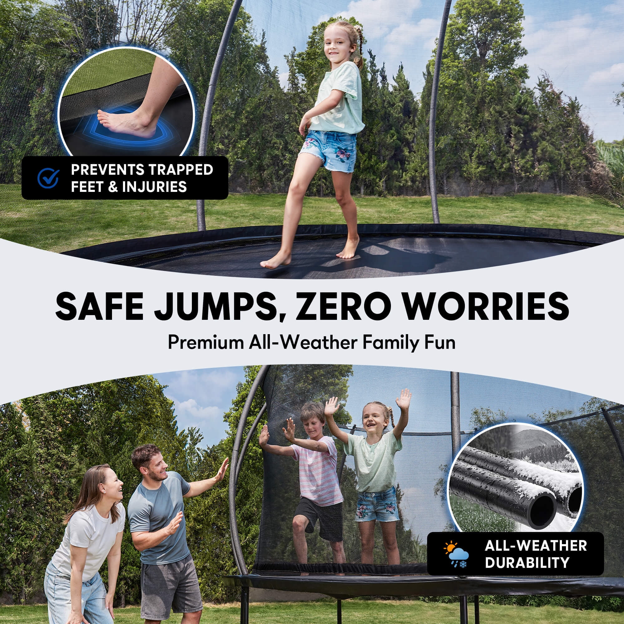 SERAY 10FT, 12FT, 14FT Outdoor Trampoline with Safety Enclosure Net, Ladder and Rust-Resistant Frame, ASTM Certified Backyard Trampoline for Kids and Adults