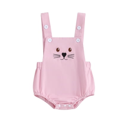 

Shuttle tree Baby Girl Easter Clothes Bunny Print Sleeveless Romper Jumpsuit Overalls for Newborn Summer Cute Outfits