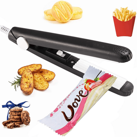Mini Bag Sealer Heat Seal Kitchen Gadgets, Food Sealer Bag Re-sealer for Food Storage, Handheld Heat Sealer for Chips Bag, Foil Bag, Mylar Bags, Color Street Nails Strips with Storage Case -Black