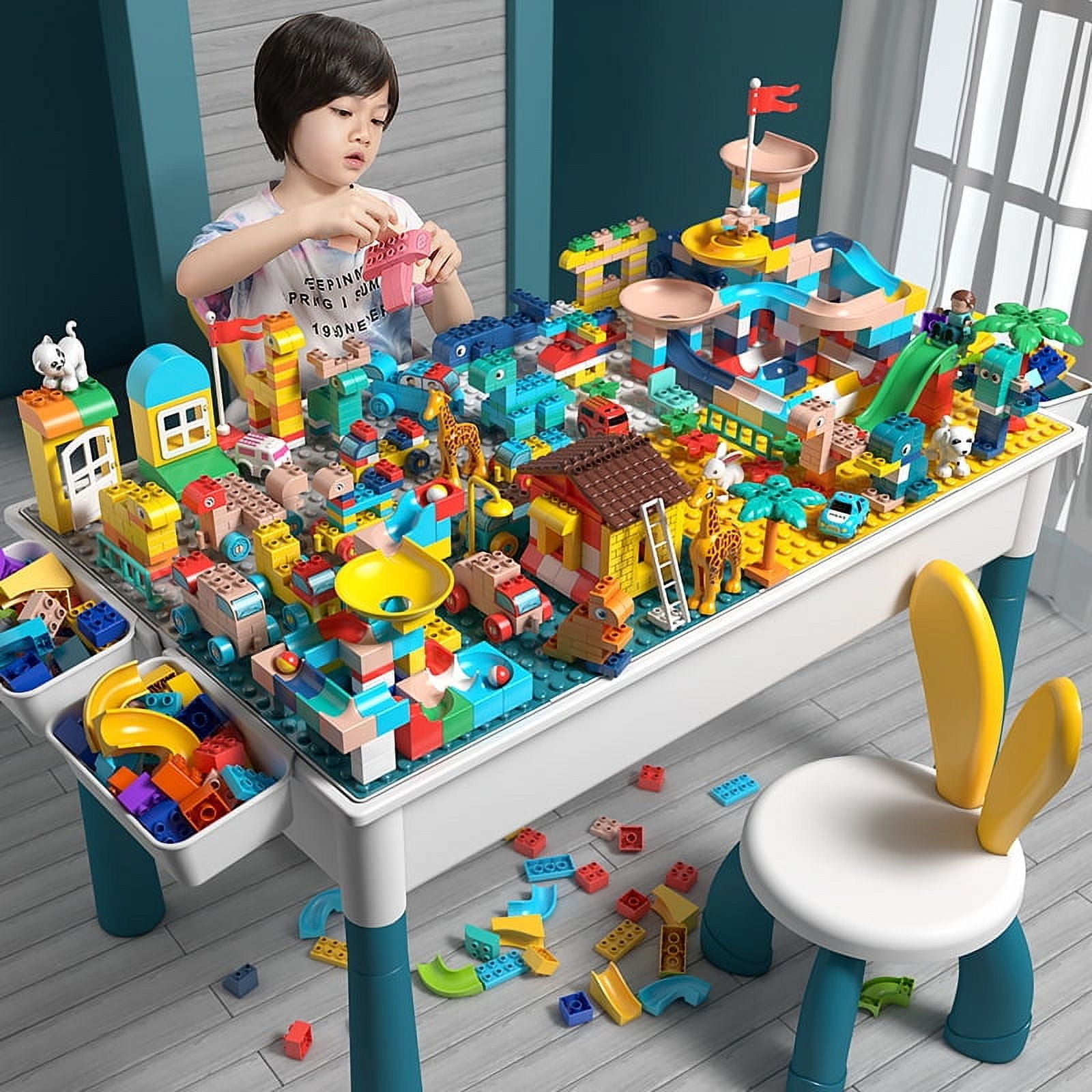 Compatible con bloques de construcción de partículas grandes Lego, juguete  de bricolaje, mesa de bloques de construcción multifuncional para niños,