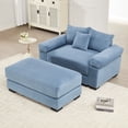 thumbnail image 2 of FFH 54.3" Oversized Chair, Cloud Accent Chair with Ottoman for Living Room, Soft Corduroy Armchair, Blue, 2 of 16