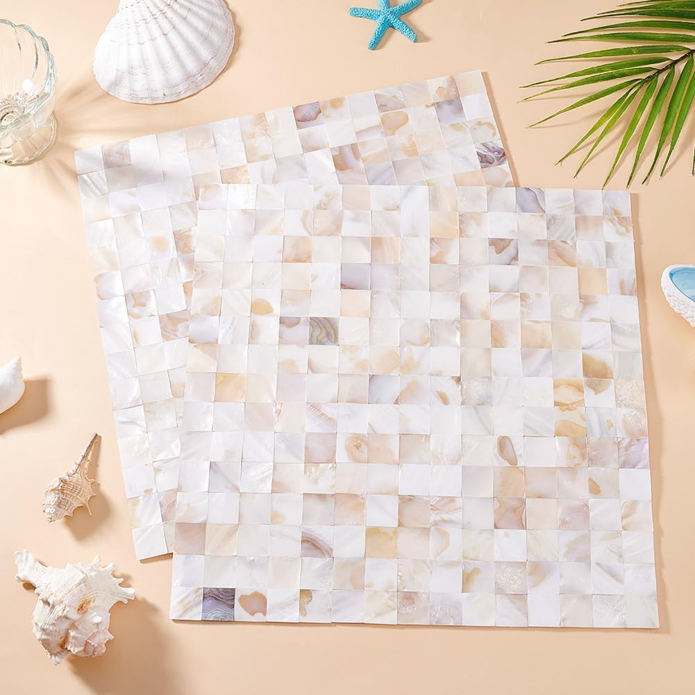 2 Sheets Mother of Pearl Peel and Stick Backsplash Mosaic Shell Renter Friendly Backsplash Self Stick Paper Wall Tiles for Kitchen Bathroom Bedroom Wall Art Decor 11.8inch(30cm) Mixed Color