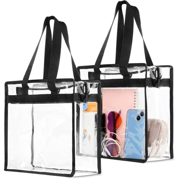 2 Pack Stadium Approved Clear Tote Bags, 12x6x12 Large Plastic Beach Bags with Handles,Clear Bag for Gym Concert Sports
