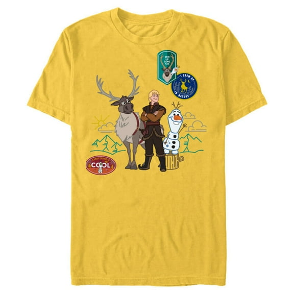 Disney Frozen 2 Olaf, Sven, and Kristoff Patches T-Shirt- Short Sleeve Blended T-Shirt for Adults - Customized-Yellow