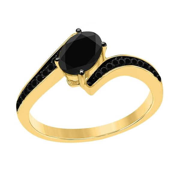 AoneJewelry 1.50 Carat Black Diamond Oval Shape Ring In 14K Rose, White & Yellow Gold