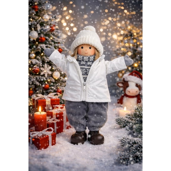 Northlight Winter Nordic Standing Christmas Figurine - 12" - White and Gray