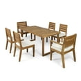thumbnail image 2 of Zoe Outdoor 7 Piece Acacia Wood Dining Set with Cushions, Sandblast Natural Stained, Beige, 2 of 9
