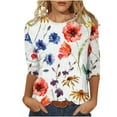 thumbnail image 2 of AOOCHASLIY Women New Tops Three-quarter Flared Sleeve V-neck Floral Printing Shirt, 2 of 5