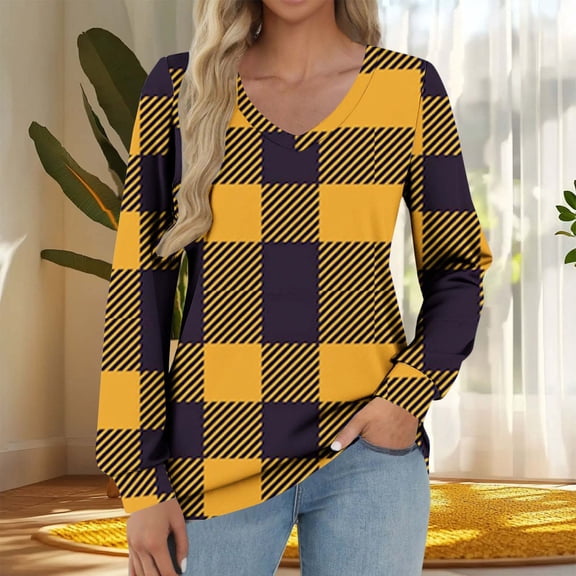 FDGIU Women's Long Sleeve V-Neck T-Shirt - Loose Fit Dressy Casual Basic Tee for Work