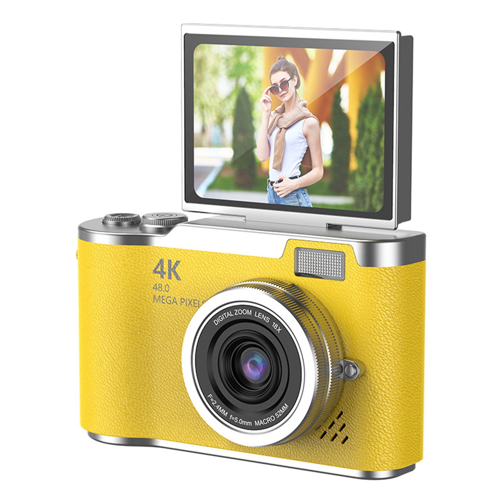 Digital Camera, Gaqring 2.4 Inch Flip Screen Autofocus 1080P HD Selfie Beauty Camera, 8X Digital Zoom 48MP CMOS Sensor Night Vision Flash Portable Teen Camera, Yellow