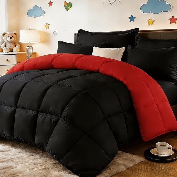 2 Piece Twin Red & Black Bedding Set With All-Season Comforter, Available In Standard Sizes. Includes 1 Comforter 1 Pillowcase, Suitable For Dormitories, Ideal Gift Choice