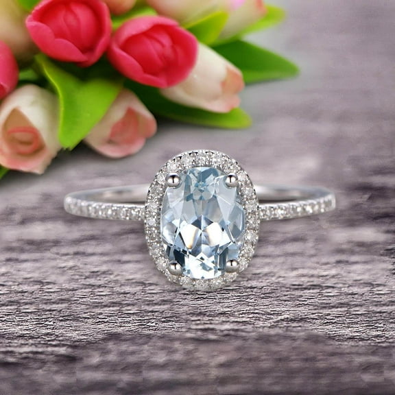 2 Carat 8x6mm Oval Cut Aquamarine Engagement Ring Wedding Anniversary Gift On 10k White Gold
