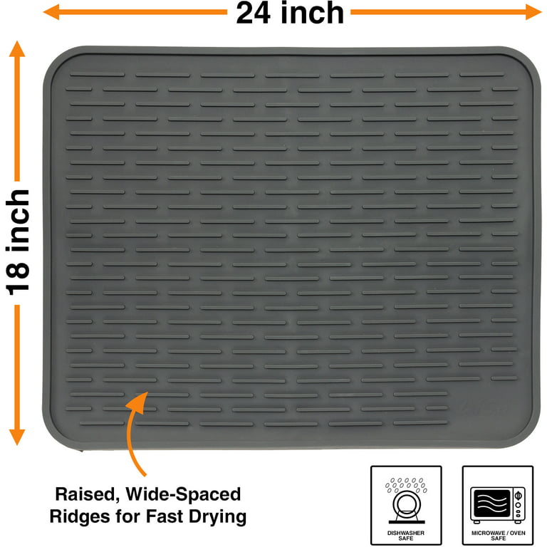 XXL Super Size Silicone Dish Drying Mat 24 x 18 Inch - Large Counter Top Dish  Pad and Trivet by LISH (Slate Grey, 24 x 18) 