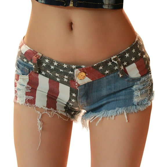 Women's High Waisted Baggy Ripped Jeans Shorts America Flag Denim Jeans Low Waist Ripped Mini Pants Jeans Beach Vacation Trendy 2025 with Pockets S-2XL