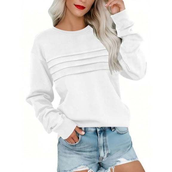 BLVB Fall Crewneck Sweatshirts Women Fashion Pleated Front Long Sleeve Pullover Dressy Casual Tops Sweatshirts