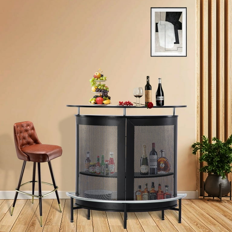AIMEZO Modern Bar Unit with Metal Mesh Front, Home Liquor Bar 