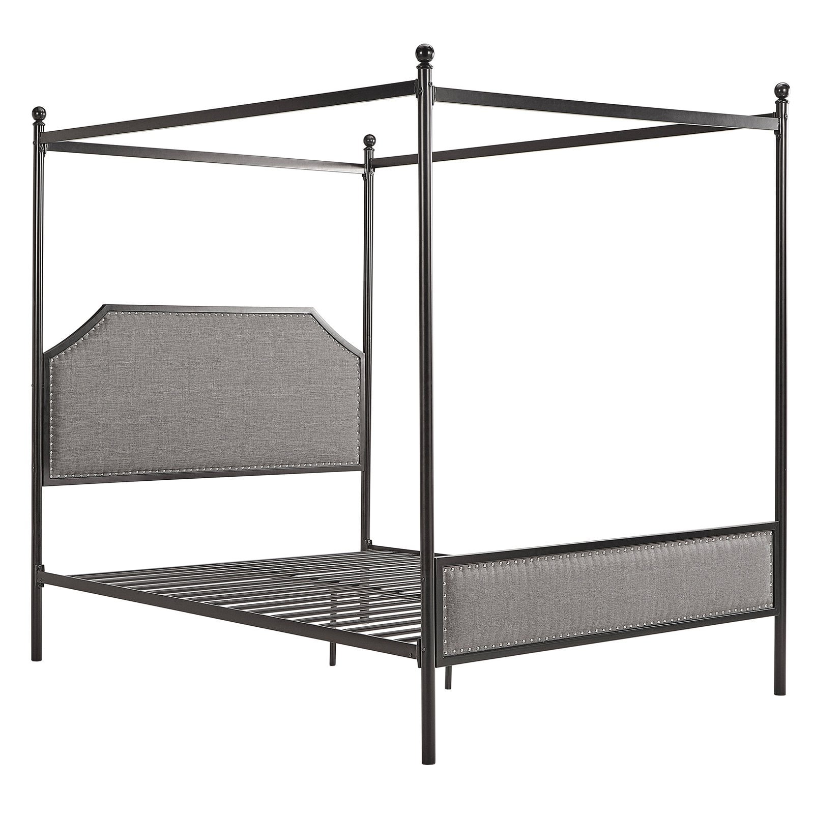 Weston home hazleton black metal queen canopy on sale bed with grey upholstered headboard and footboard