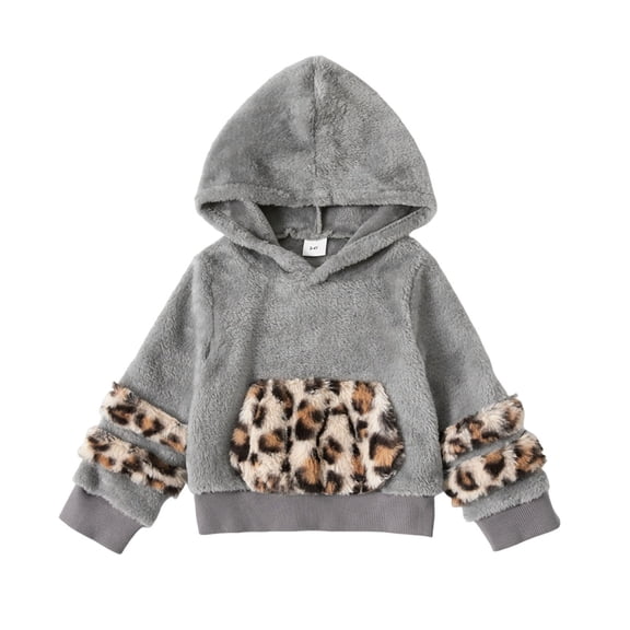 SUXIAN Hoodie for Kids Leopard Print Long Sleeve Lined Warm Soft Cozy Outerwear for Boys and Girls Hoodie Toddler 4-5 Years