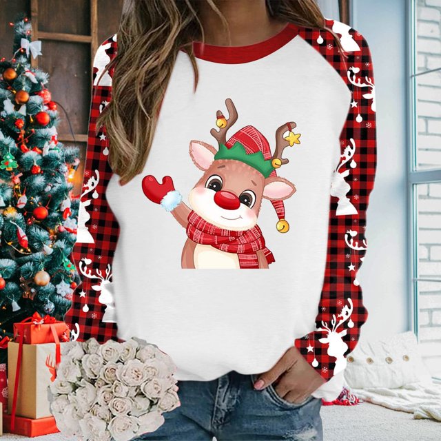Pntutb - Camiseta holgada con estampado de moda para mujer, blusa de manga larga, cuello redondo, tops casuales Pntutb Pntutb-1451