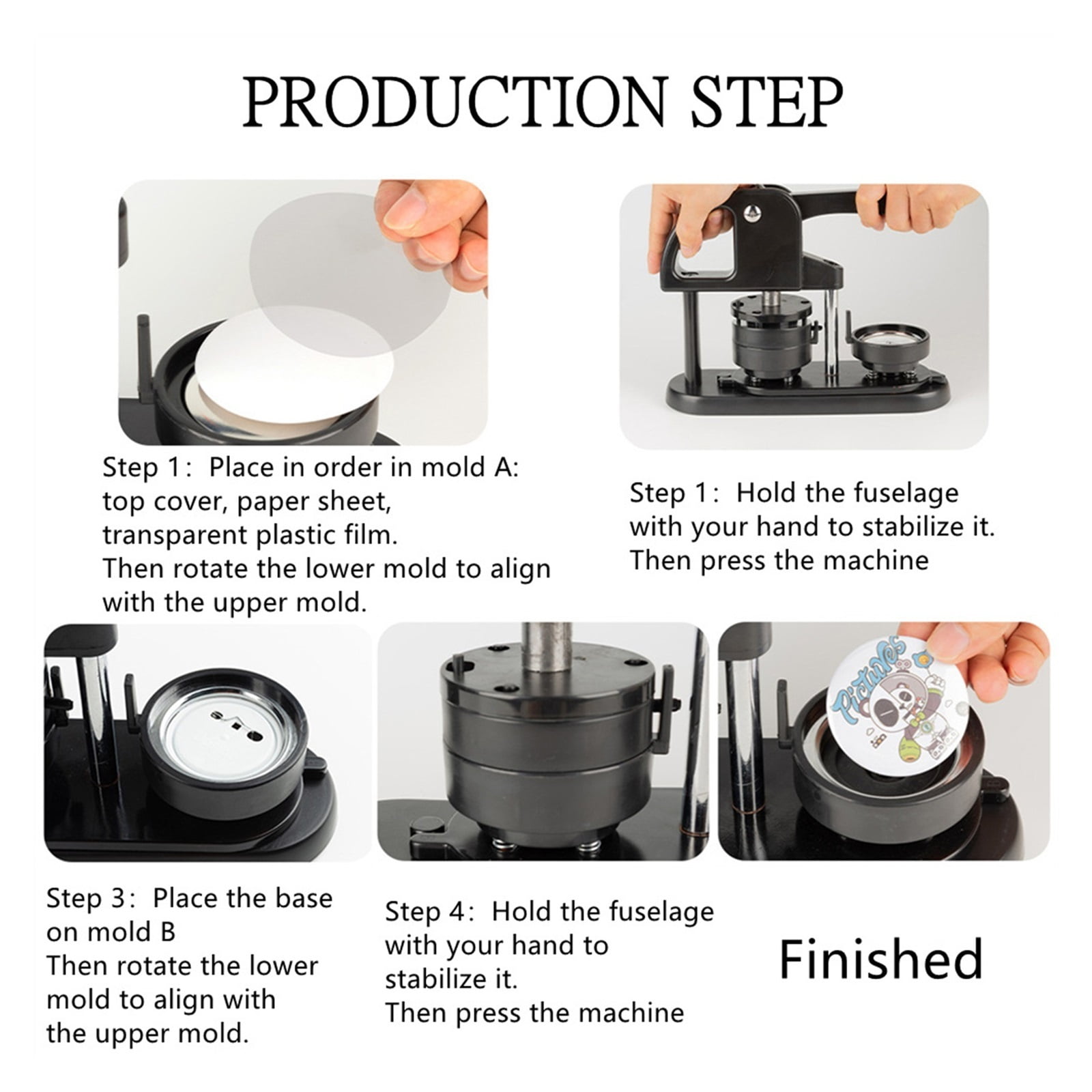 Black Button Maker Machine- Installation-Free, DIY Pin Badges Button Press Punch Tool Badge Press Maker Machine 25/32/37/44/58MM