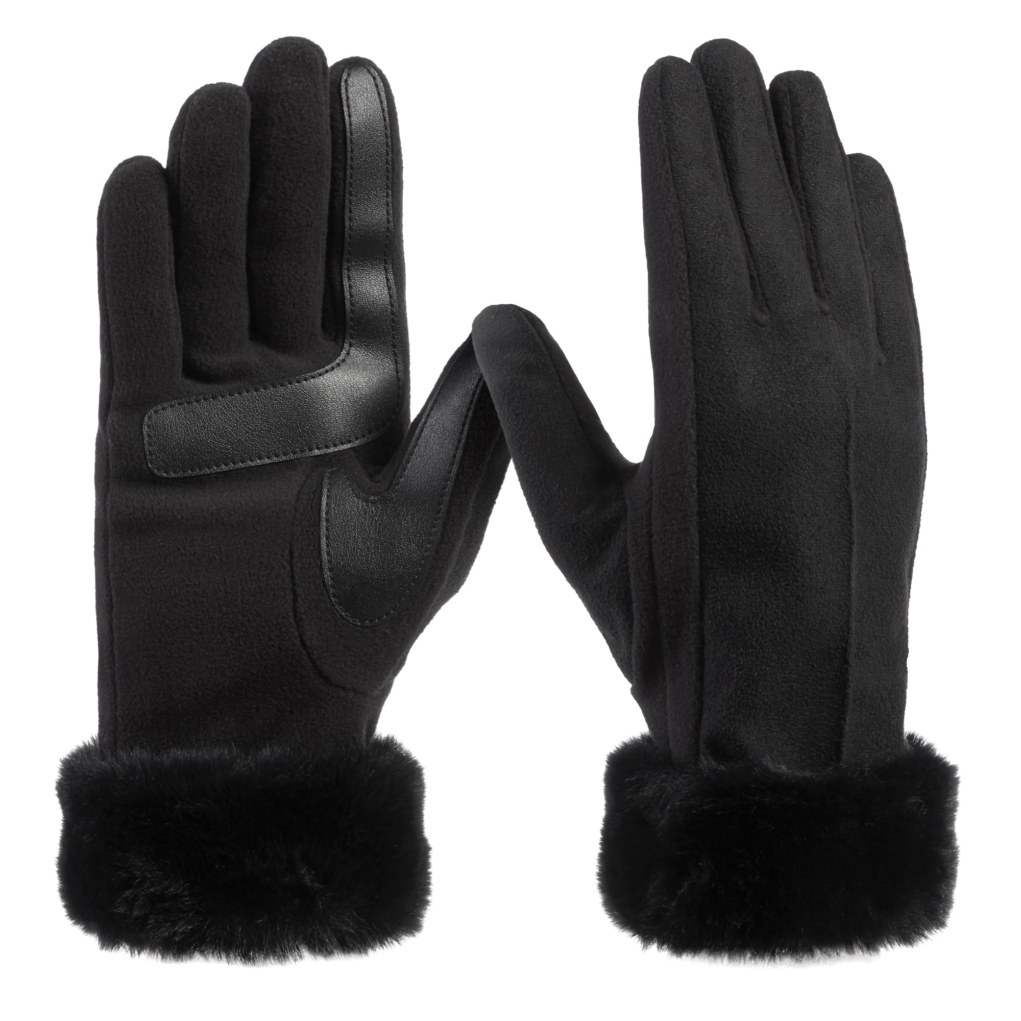 Isotoner Women's Microfiber Glove with Faux Fur Cuff in Black