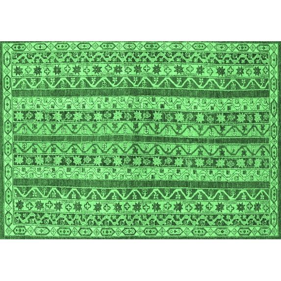 Ahgly Company Indoor Rectangle Abstract Emerald Green Modern Area Rugs, 2' x 3'