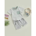 thumbnail image 3 of Coduop Toddler Baby Boys Summer Shorts Set Short Sleeve Striped T-shirt Tops with Shorts Outfits, 3 of 7