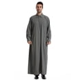 thumbnail image 2 of Fewfanhot Men's Long Sleeve Muslim Thobe, Solid Color Collared Kaftan Robe, Traditional Islamic Jubba with Pockets, S-3XL, 2 of 9