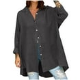 thumbnail image 2 of YHAJDS Shirts Womens Tops Solid Color Loose Collar Button Long Sleeve Spring Summer Casual Loose Blouse, 2 of 5