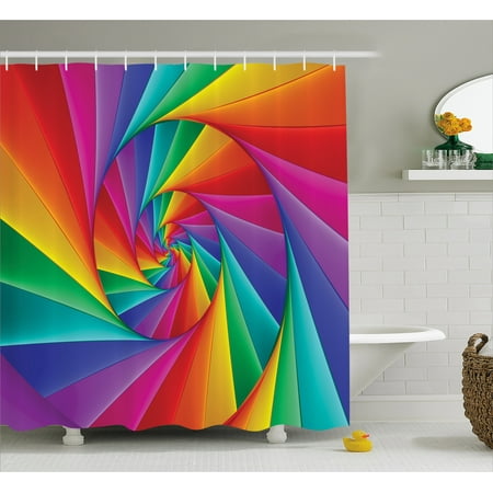 Abstract Art Shower Curtain Trippy Shower Curtain, Abstract Art Psychedelic Spiral in Vivid Rainbow Colors Triangular Fractals Close-Up, Fabric Bathroom Set with Hooks, 69W X 84L Inches Extra Long, Multicolor, by Ambesonne ()