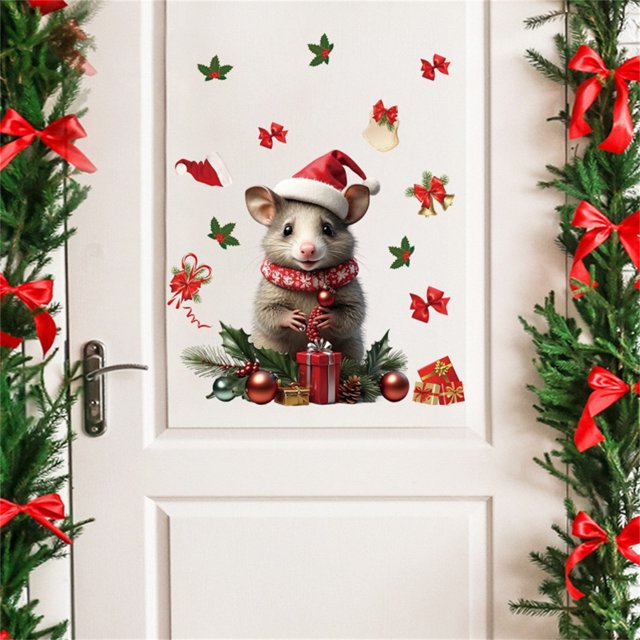 Xihbxyly Las Mejores Ofertas Pegatinas Decorativas para El Día de Navidad con Forma de Ratón y Gorro Navideño.