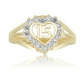 thumbnail image 2 of AVORA 10K Yellow Gold Simulated Diamond CZ Quinceanera "15" Anos Heart Fashion Ring  - Size 8, 2 of 6