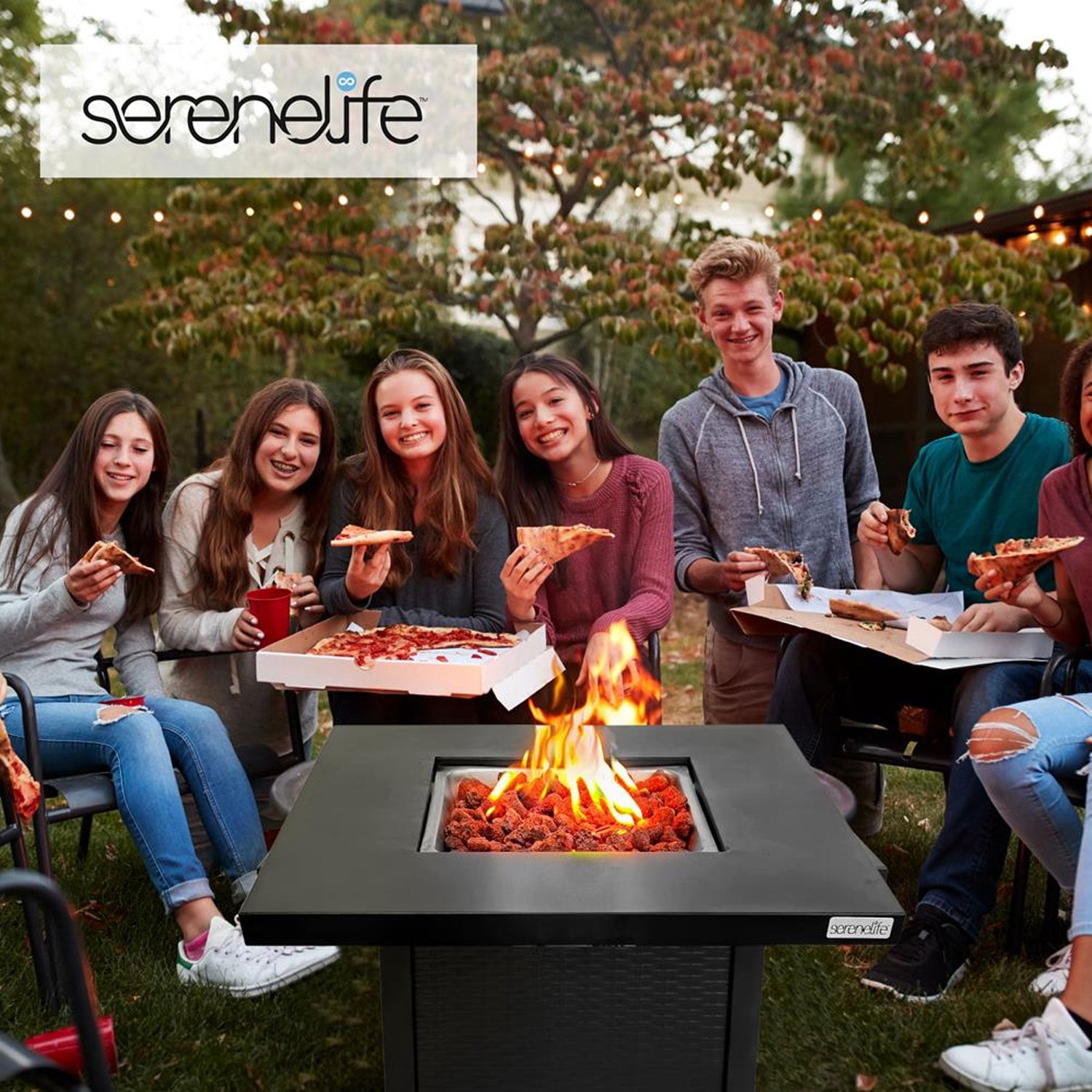 Serene Life Propane Gas Outdoor Patio Fire Pit Table with Weather Cover