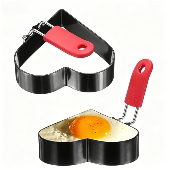 Loopunk 2Pcs Heart Egg Rings Stainless Steel Nonstick Pancake Cooking Ring with Silicone Handle for Griddle Frying Eggs Sandwich Omelets Breakfast