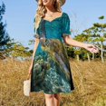 thumbnail image 4 of Vestido de manga corta con estampado floral azul y dorado vestidos con mangas largas vestidos elegantes tallas grandes falda de verano, 4 of 7
