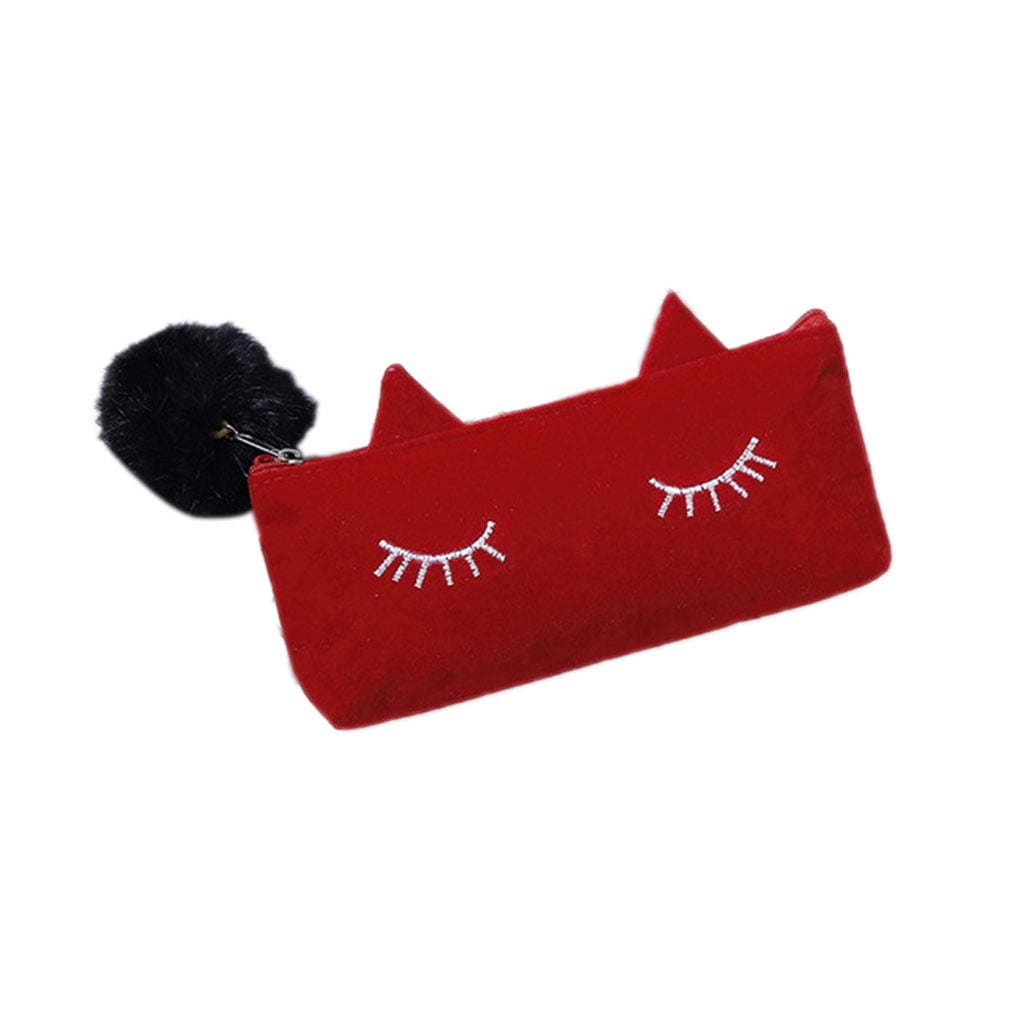 Students Pencil Bag Pen Case Stationery Pouch Flocking Cloth Cartoon Zipper Bag School Supplies