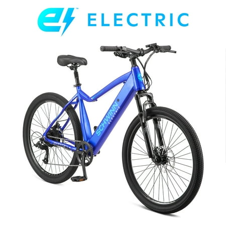 Schwinn Boundary ELECTRIC Mountain Bike  27.5-inch Wheels  18 Speeds  250-Watt Pedal Assist Motor  Blue