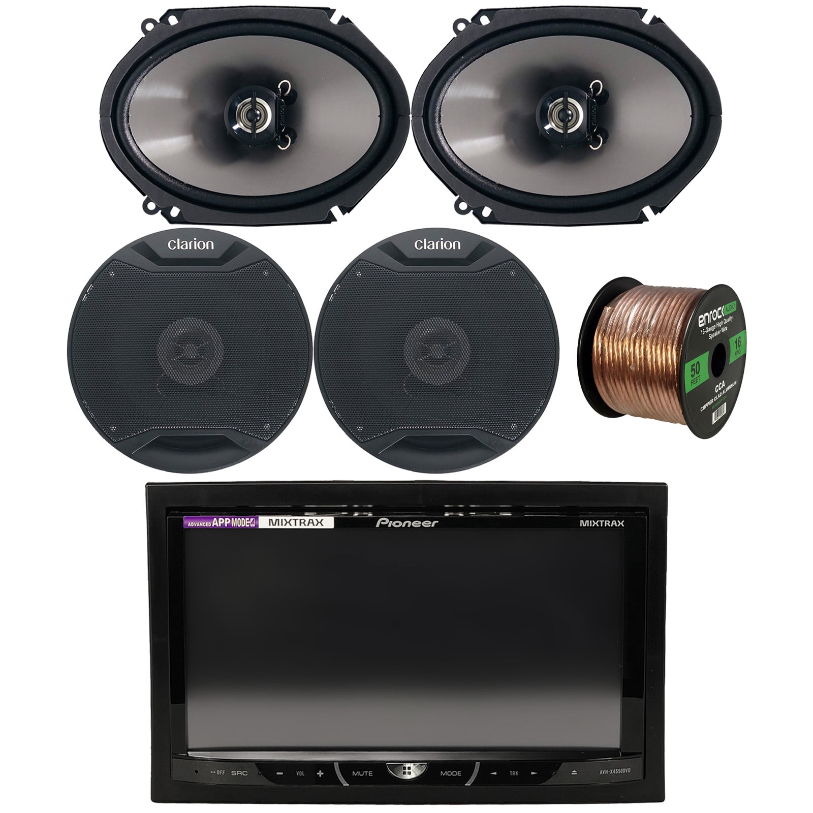 Pioneer AVHX4550DVD Double DIN DVD Player USB AM/FM Radio Receiver Bundle Combo with 2x 6.5" 2